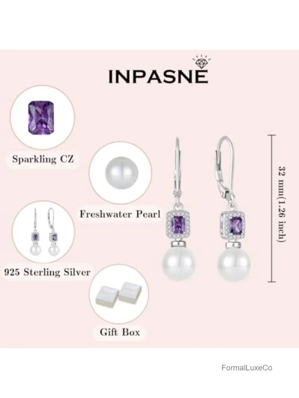Pearl Dangle Leverback Earrings 925 Sterling Silver Birthstone Drop Earrings